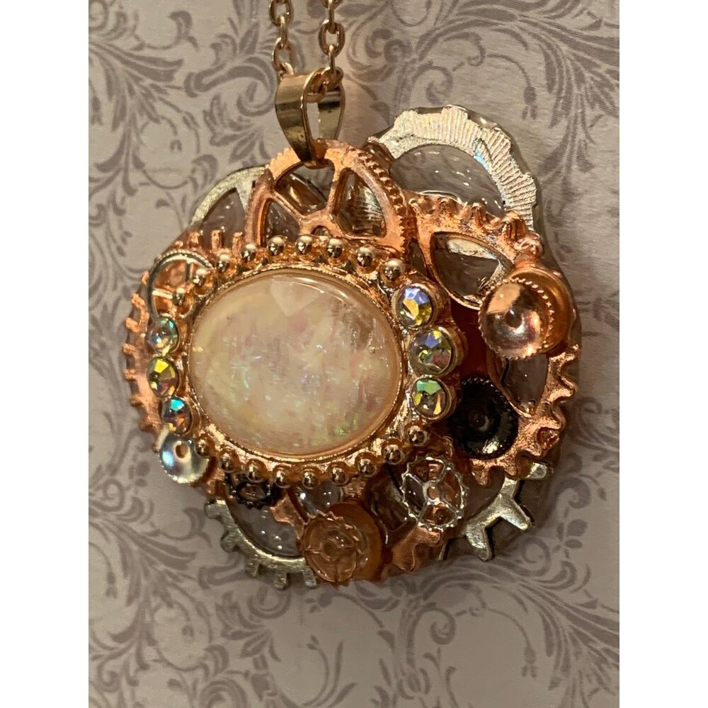 Steampunk Rose gold and silver pendant necklace